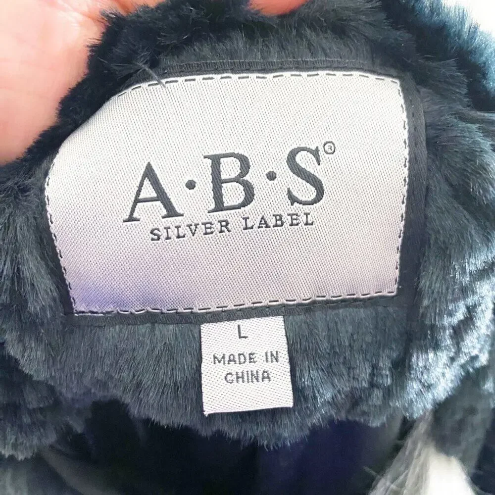 ABS Allen B Schwartz Silver Label Black & Gray Faux Fur Coat Women's Sz Large
